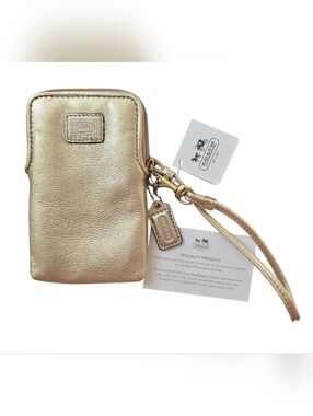 NWT Coach Poppy Leather Universal Case Wristlet 61166 metallic gold Y2K Minimali